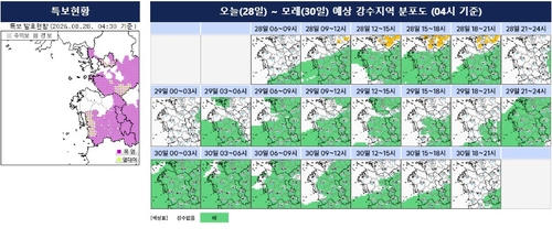 대전·세종·충남 10∼70㎜ 비…낮 기온 30∼32도