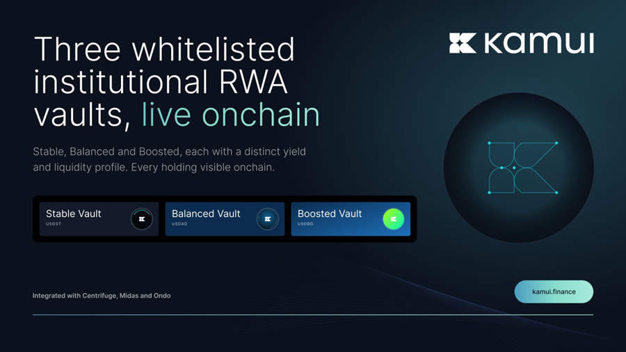 Kamui Finance Brings Three Institutional Real-World Asset Vaults Live Onchain, Integrated With DigiFT, Centrifuge, Midas and Ondo