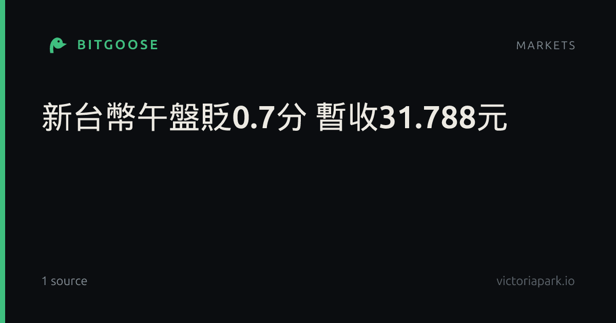 新台幣午盤貶0.7分 暫收31.788元