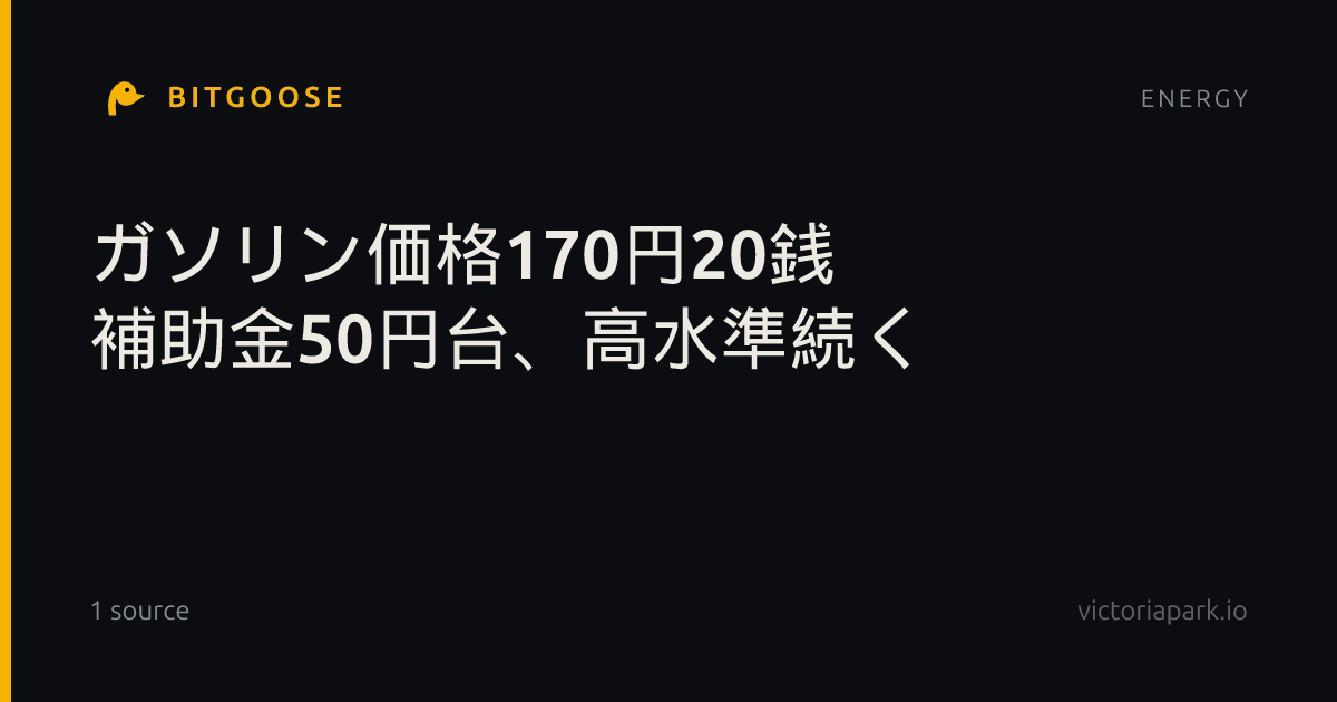 ガソリン価格170円20銭 補助金50円台、高水準続く