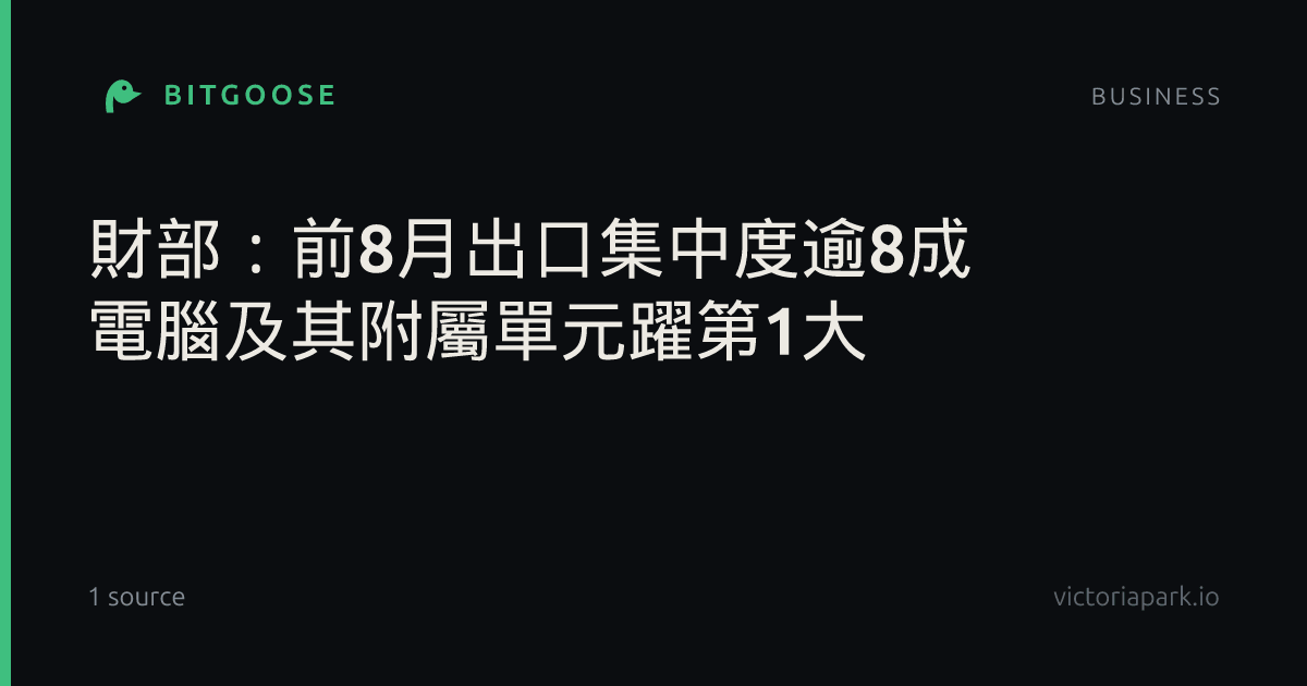 財部:前8月出口集中度逾8成 電腦及其附屬單元躍第1大