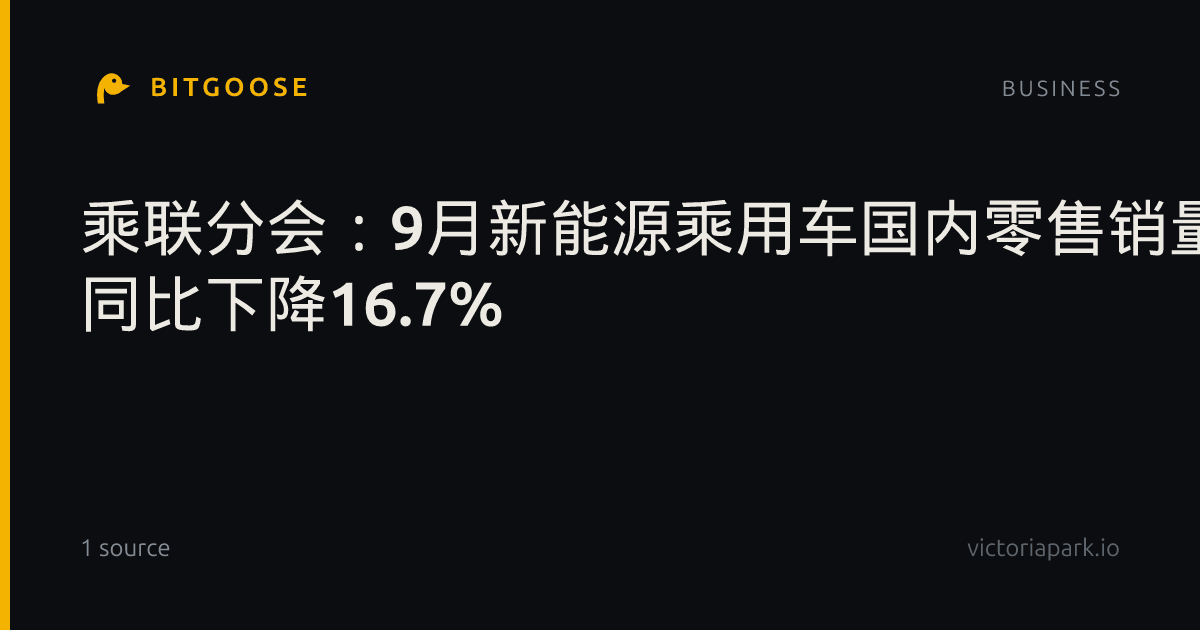 乘联分会：9月新能源乘用车国内零售销量108.4万辆 同比下降16.7%
