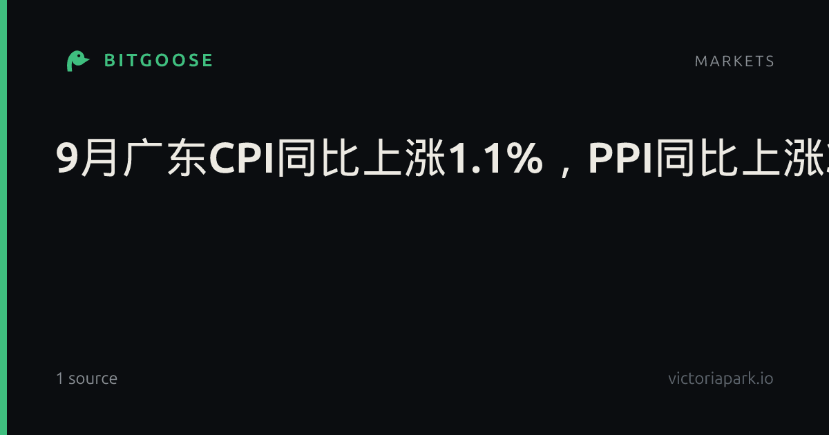 9月广东CPI同比上涨1.1%,PPI同比上涨3.2%