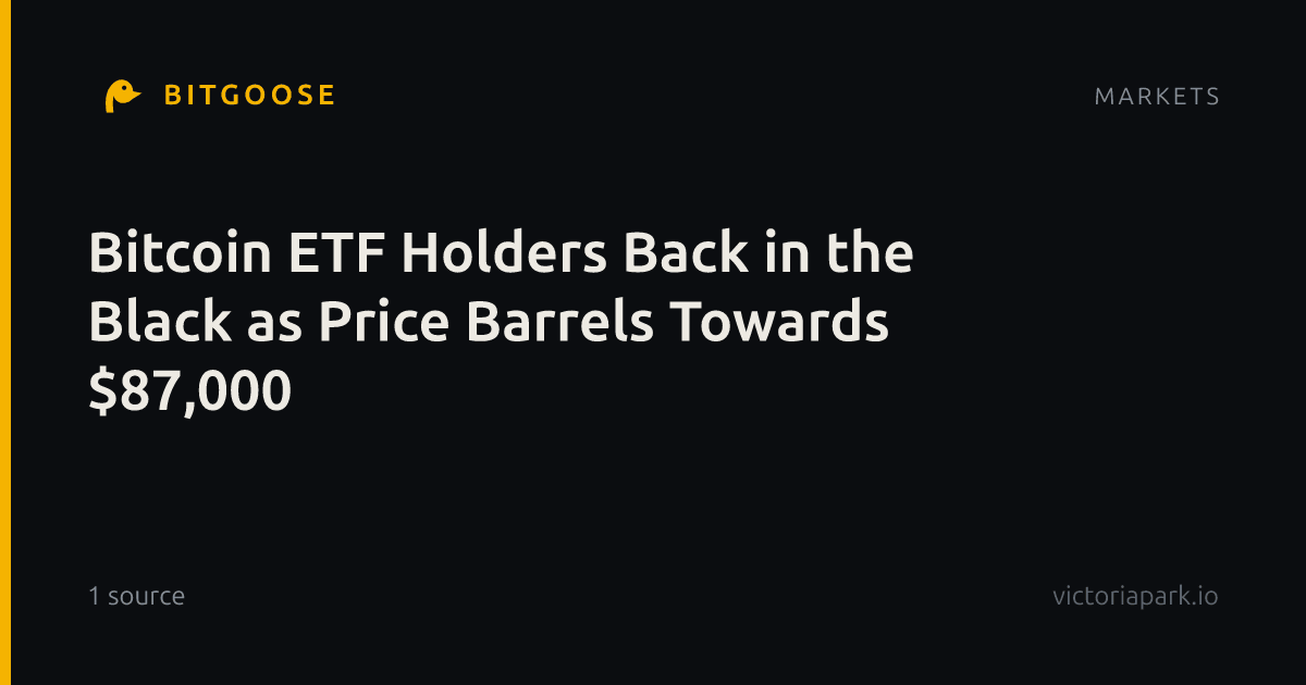 Bitcoin ETF Holders Back in the Black as Price Barrels Towards $87,000