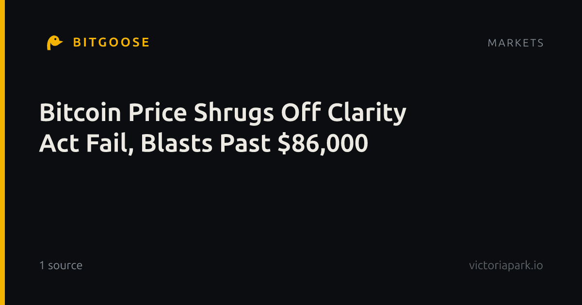Bitcoin Price Shrugs Off Clarity Act Fail, Blasts Past $86,000
