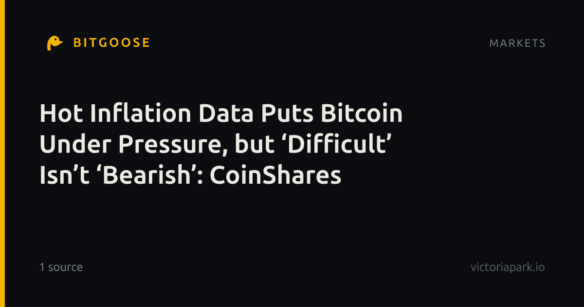 Hot Inflation Data Puts Bitcoin Under Pressure, but ‘Difficult’ Isn’t ‘Bearish’: CoinShares