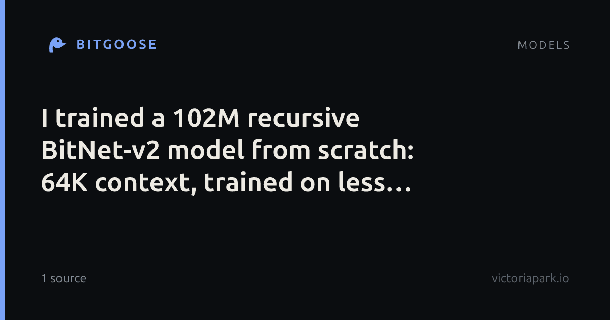 I trained a 102M recursive BitNet-v2 model from scratch: 64K context, trained on less than 5B tokens