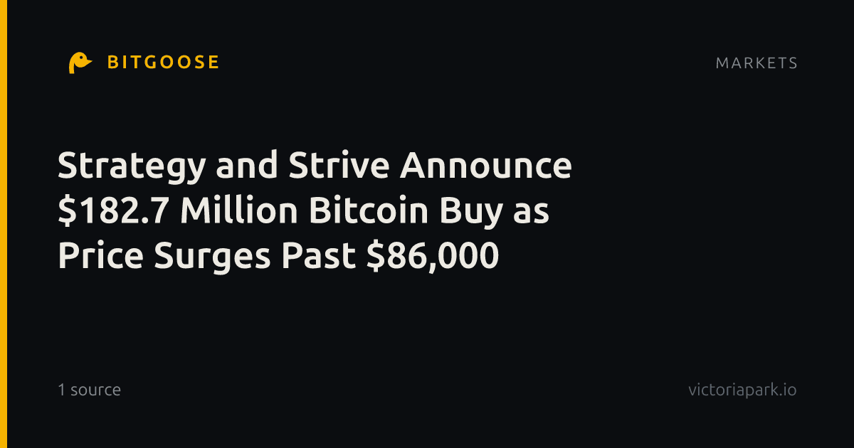 Strategy and Strive Announce $182.7 Million Bitcoin Buy as Price Surges Past $86,000