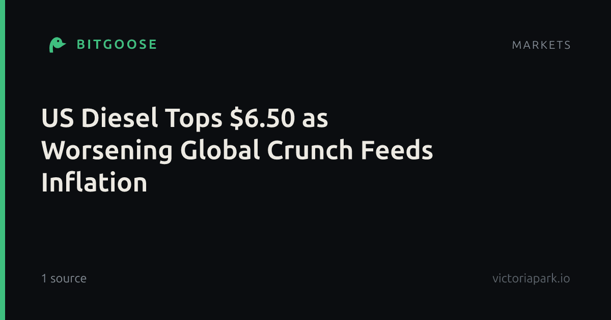 US Diesel Tops $6.50 as Worsening Global Crunch Feeds Inflation
