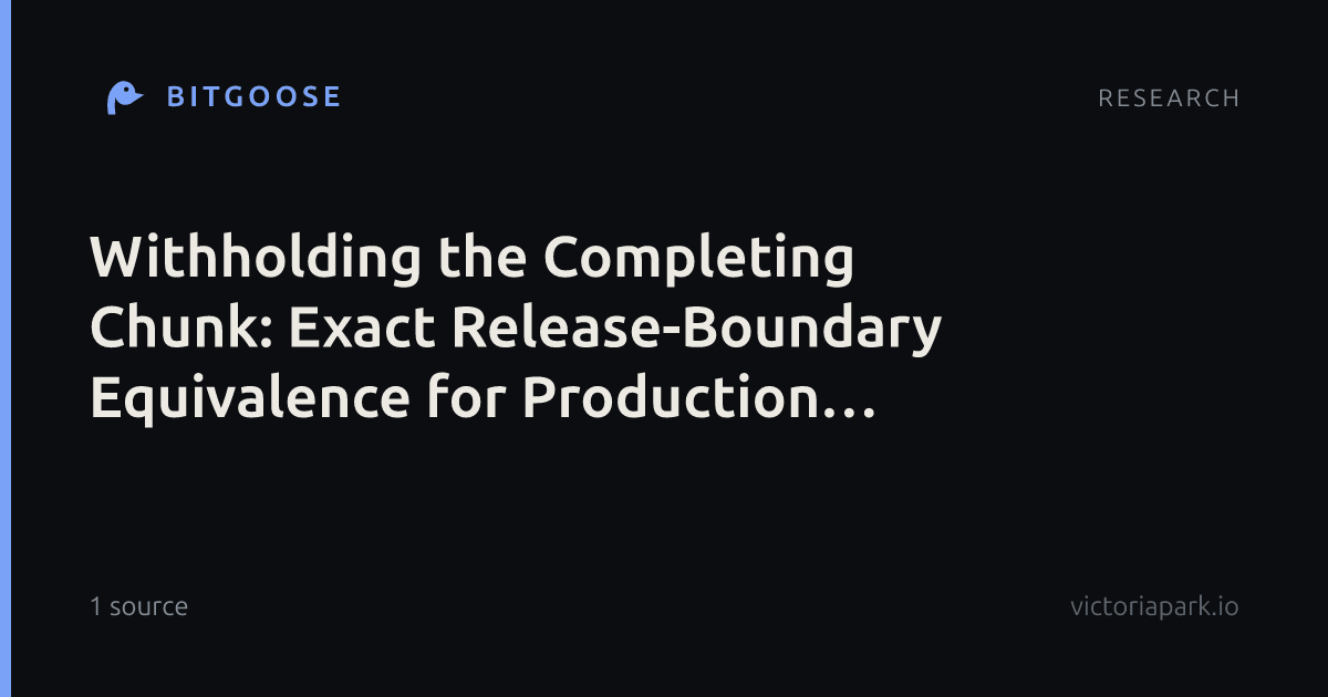 Withholding the Completing Chunk: Exact Release-Boundary Equivalence for Production Streaming Guardrails